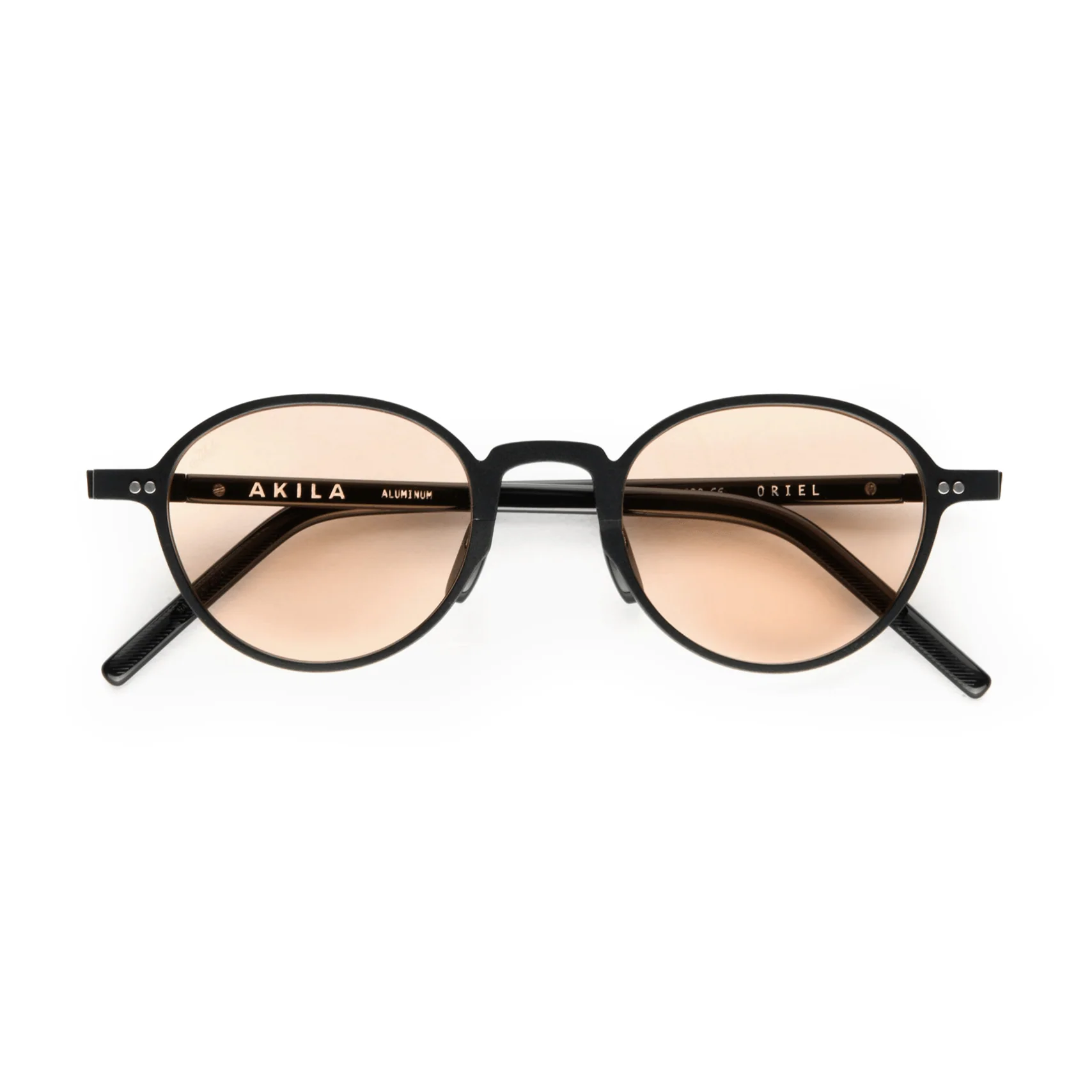 Oriel / Matte Black Aluminium & Light Adaptive Peach Lens