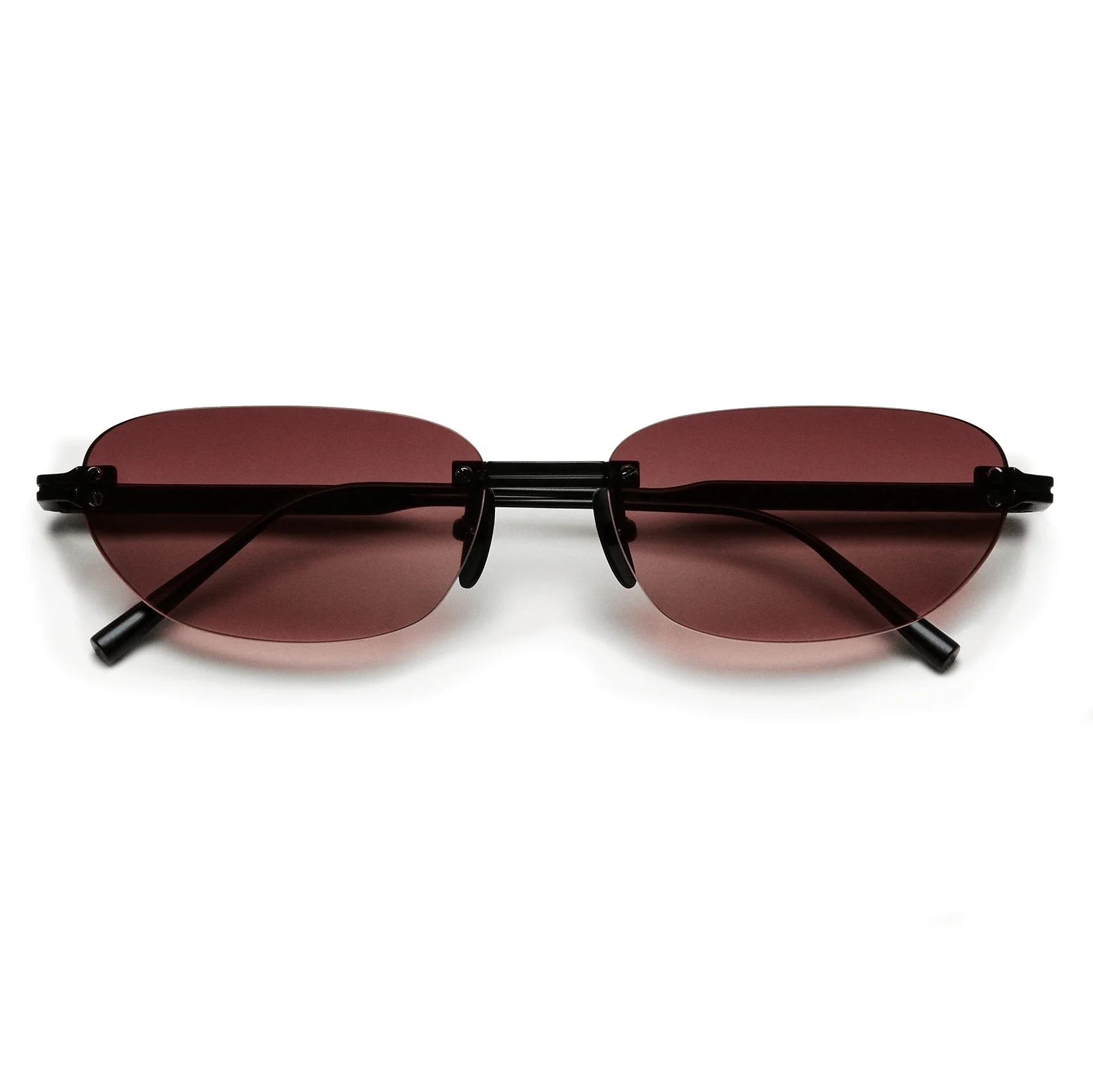 Rimless Oval / Burgundy Titanium & Gradient Red Lens